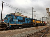 Three GE units of the bankruptcy auction of the Montreal Maine & Atlantic Railway line up to head to new ownership. The 2000 was a former Conrail B23-7 unit built in 1979, 3603 is a former Santa Fe C30-7 built in 1977 while the 3614 also a former Santa Fe original built in 1978.