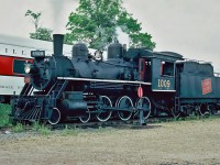 Canadian National steam 4-6-0 No. 1009 (built in 1920 by MLW) at Hillsborough, New Brunswick on the Salem & Hillsborough Railroad. July 10, 1988.