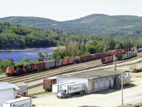 View of CN's Edmundston,N.B. yard and the St John River with CNs trans-continental mainline just about 20 meters from the U.S. border and the State of Maine. 