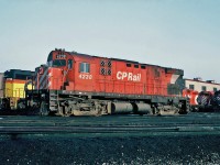 CP Rail MLW C-424 No.4238 at CP's Agincourt yard with Chessie System (B&O) GP40 3720 and an ex-Mopac SD40.