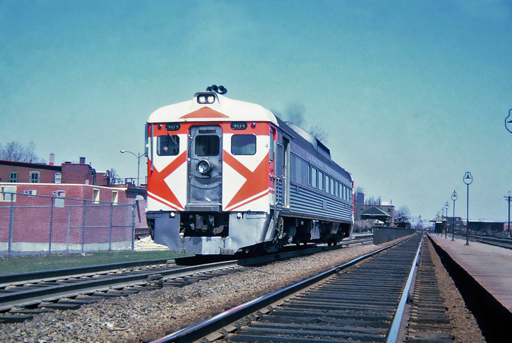 Canadian Pacific Budd RDC-2 No.9109 westbound leaving Westmount Station April 14, 1965.