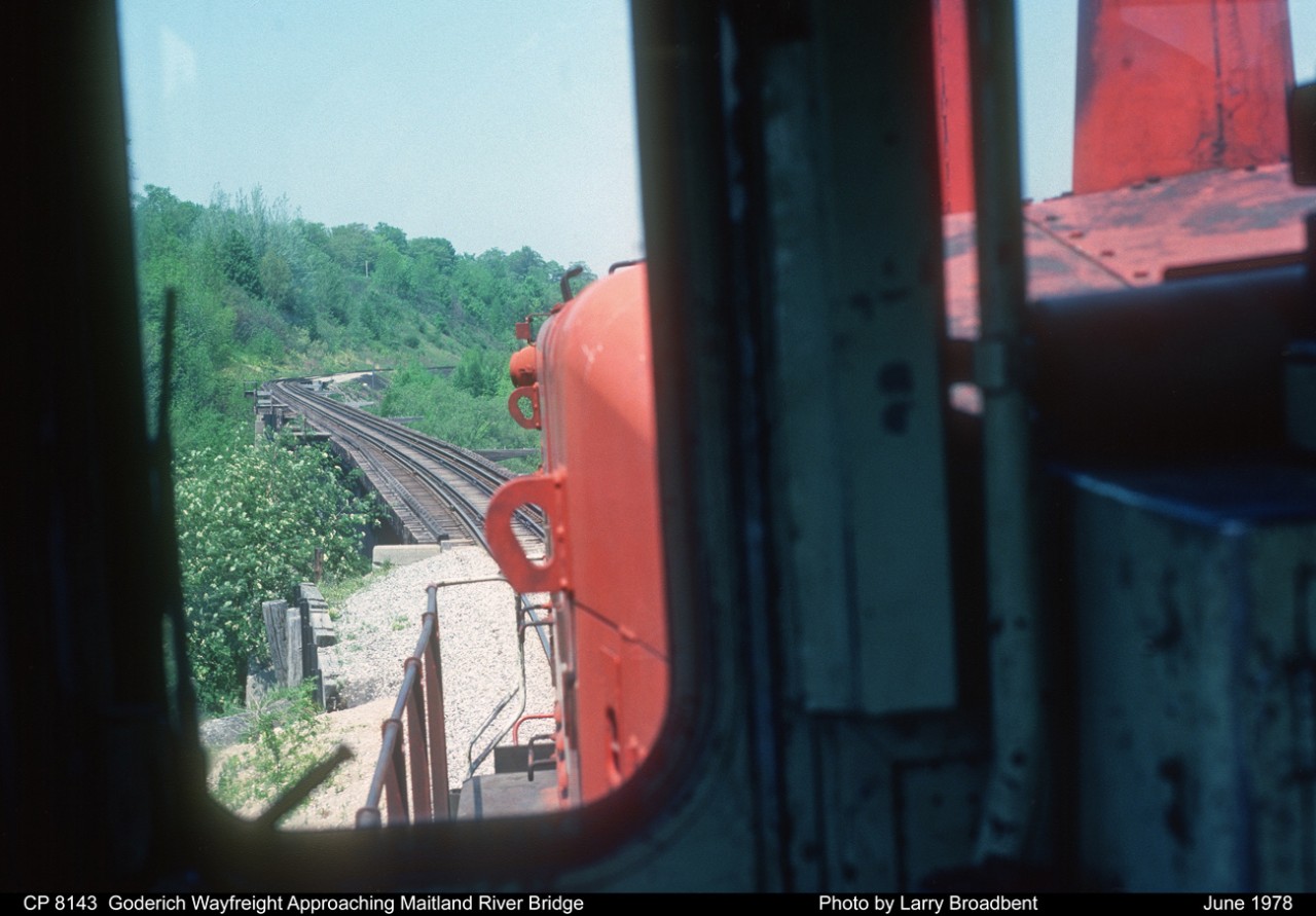 Goderich Wayfreight approaches Maitland River Bridge near the end of its long overnight trip from Hamilton.