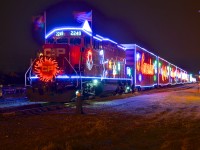 The 2014 of the U.S. holiday train is seen in Delson. That was the first year they were using GP20C-ECO's instead of AC4400CW's for power. The 2016 edition will make its first run in a week and a half, including a stop at Delson.