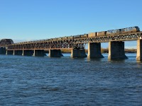 CP 651 is crossing the St. Lawrence River into Montreal with a pair of Bluebirds (CEFX 1040 & CEFX 1020) about an hour after sunset. These CEFX AC4400CW's have been on lease on CP for over a decade now.