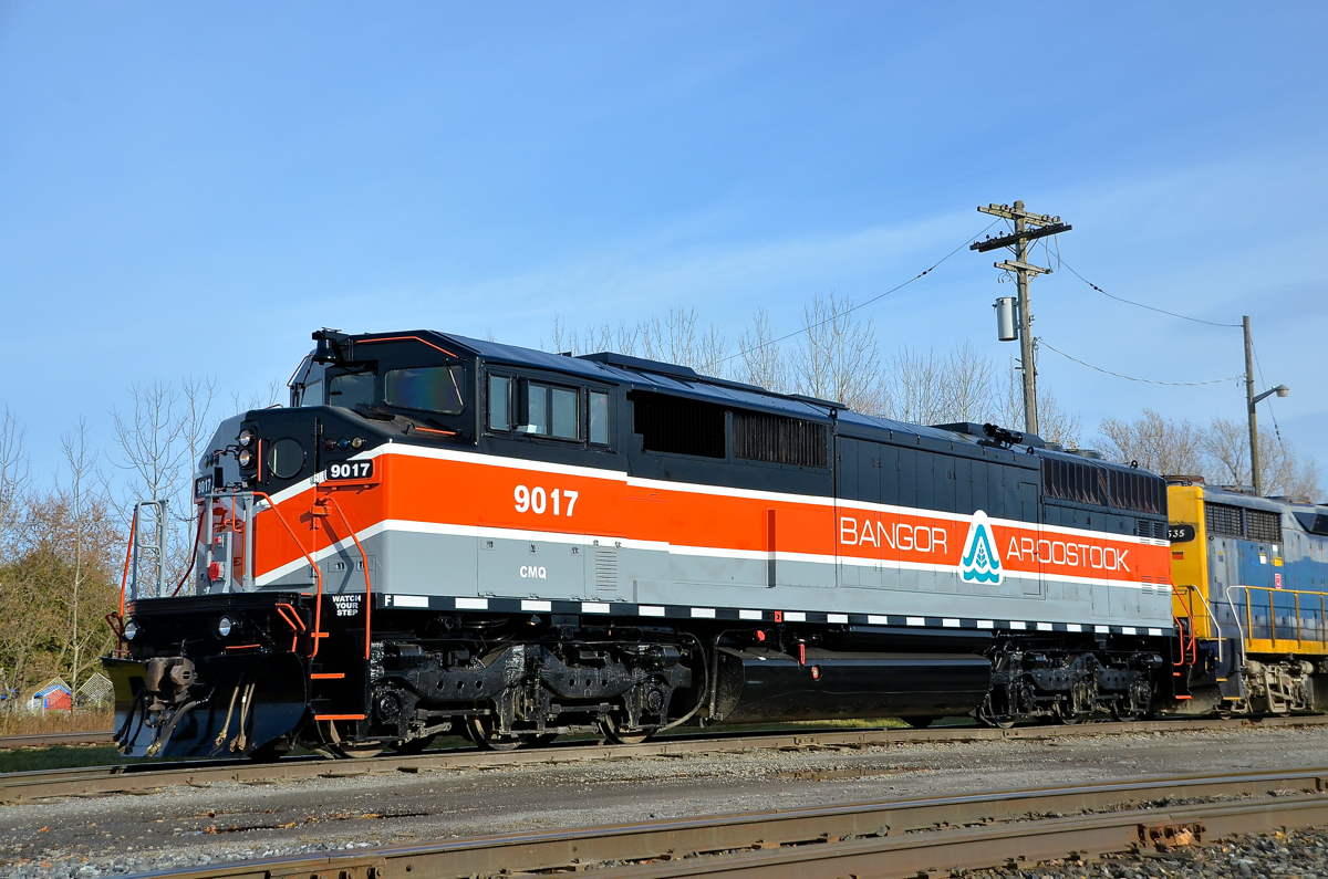 The Bangor & Aroostook heritage unit (CMQ 9017, an ex-CP SD40-2F) is in Quebec for the first time as it lays over in Farnham after arriving on CMQ 1 overnight.