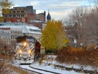  The day after Montreal got a bit of snow, BCOL 4645 leads CN 149 out of the Port of Montreal, with a small amount of fall colours still visible.