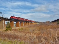 <br>
<br>
...time of year again for....
<br>
<br>
The CPR  Christmas Train 2016 version ( a k a the Canadian Pacific Holiday Train ) powered by CPR #2323  West  rolls across the Ganaraska Viaduct built circa 1912.  
<br>
<br>
Business Car #77 the Van Horne handling the FRED.
 <br>
<br>
What's interesting:  same power and tail end car as in 2015
  <br>
<br>
Fifty six years ago that #2323 was a G3c Pacific type – wouldn't THAT look good !
<br>
<br>
….and be thankful Harrison was convinced to leave the Train alone...
<br>
<br>
At Port Hope 12:22 November 28, 2016 digital image by S.Danko
