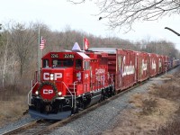I honestly thought I had no chance of catching the (American) CP Holiday Train today, but luck was on my side with 15 mins to spare as the train approached Guelph Jct. The sun even broke through the clouds briefly as the train passed. While the train looks best in the dark, it is nice to occasionally photograph the whole consist in daylight. :) From here the train picked up a few passengers at the Junction before having a meet with train 254 at Puslinch, then off to put on a show at Galt.