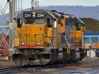 Train F61's Power LLPX 2241 & LLPX 2221 sits in the fall sun awaiting the crew to be ordered on duty. 