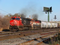 CN-2680 GE 644-9cw with BCRail 4601 a Dash 8-40Cleaving South service track on rte 527 going to Taschereau Yard near Dorval MTL