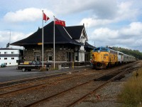 Ontario Northland's southbound Northlander is seen at the unique Temagami Station on September 28th, 1993. Powering the train is FP7 1520, followed by an old B-unit converted to a HEP car, and 4 former GO Transit single level cars. Unfortunately, this neat little passenger train no longer operates.