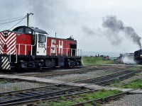  Salem & Hillsborough Railroad Alco RS-1 No.8208 with Canadian National MLW Steam 4-6-0 No.1009. July 10, 1988.