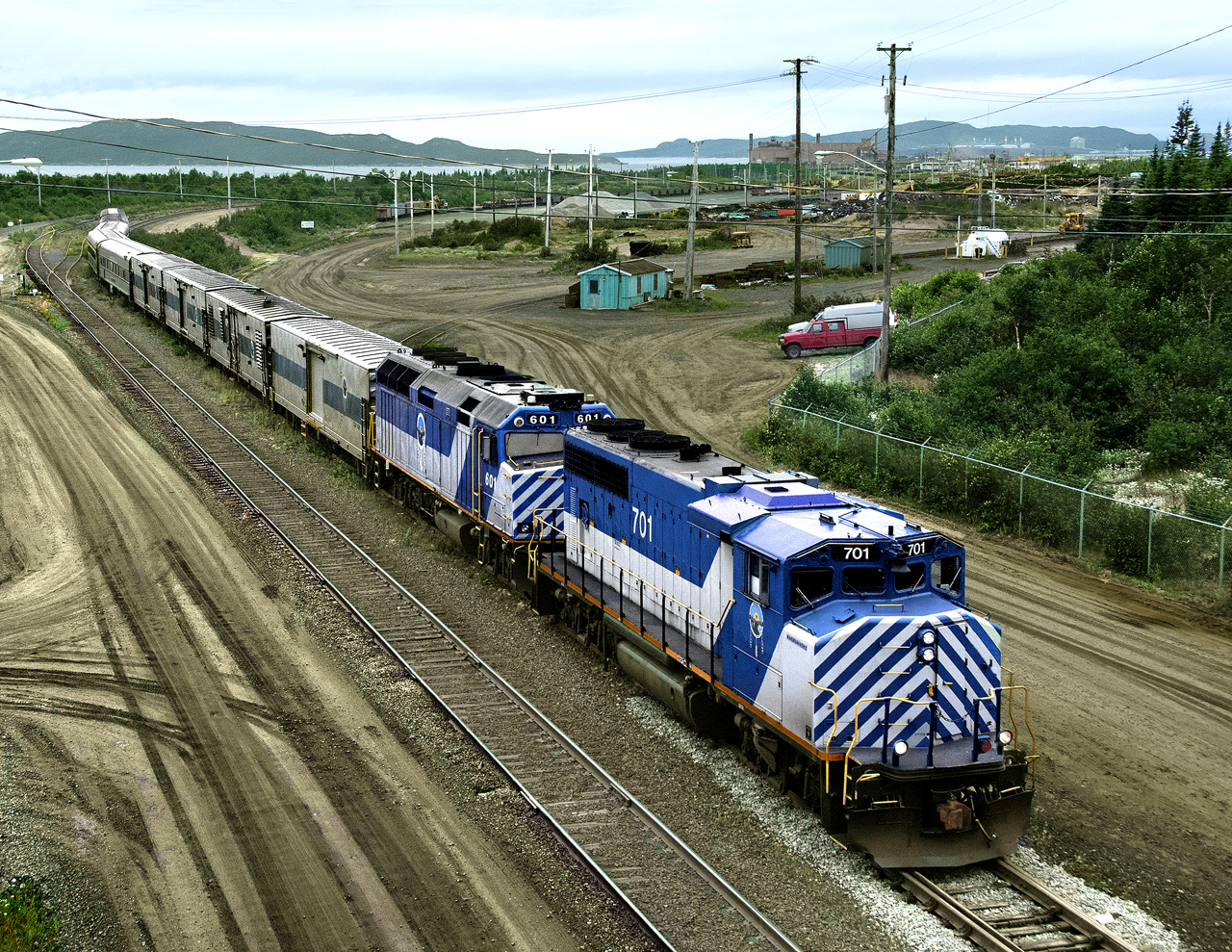 Northbound passenger bound for Schefferville departs from Sept Iles the southern terminus on the Gulf St. Laurent