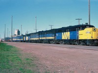 VIA Rail train 15 the Ocean with FPA-4 6765, FPB-4 6870,  F9B 6619 and FPA-4 6791.