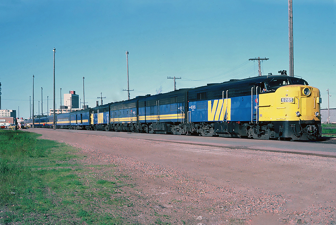 VIA Rail train 15 the Ocean with FPA-4 6765, FPB-4 6870,  F9B 6619 and FPA-4 6791.