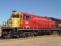One of very few GE B23-7 locos that has taken up residence in Canada, the Great Western #4064 sits in the sunshine at the GW shop in Assiniboia on a nice pleasant afternoon. According to the CTG, this unit began life as CR 1976, then to NS 4064, and before coming to Canada was on the Arkansas-Oklahoma as their 4064.