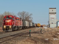 CP's daily Sutherland (Saskatoon)-Calgary train 457 passes the elevator at Perdue Saskatchewan.  Perdue is located along CP's Wilkie Subdivision. 