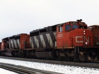 A couple of SD40-2W, my favourites, pull an eastbound junker in Edson for a crew change. 