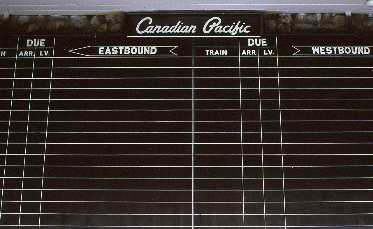 The Arrival/Departure Board at Banff station. It looks rather bleak. The "Canadian" was now on the CN.