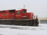Going nowhere fast, CP 5741 seems as if it's cutting through the blowing snow heading up a fast freight. Unfortunately it's only waiting for it's transfer date to a recycling company.