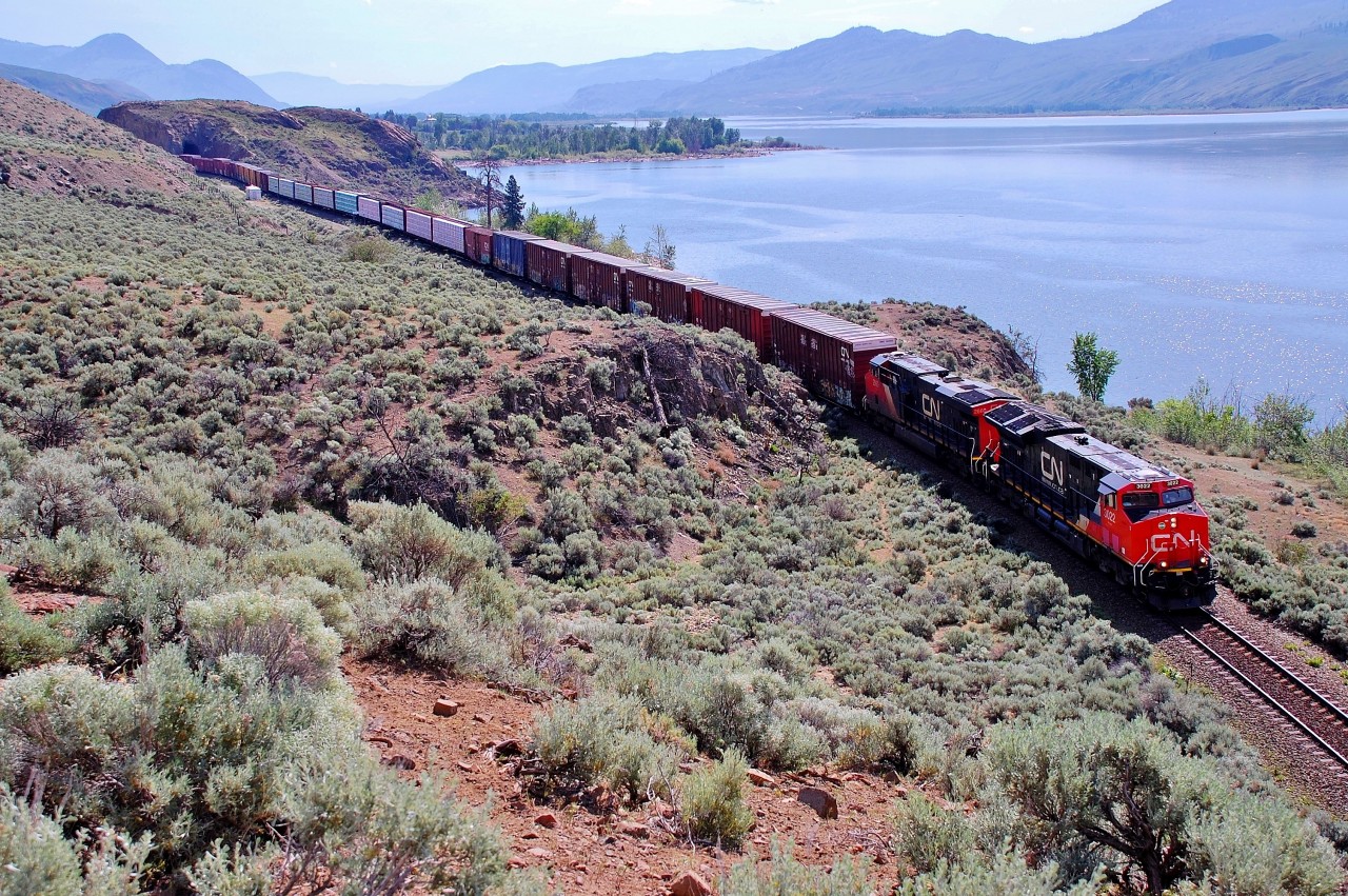 CN nos.3022&2860 are heading west at Kissick in charge of a mixed freight.