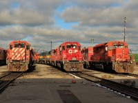 CP 6080 leads a row of SD40-2's that are still on the roster while 5764 and 5687 lead up rows of sold SD's.
