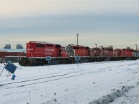 Still lettered Canadian Pacific on this day 5698 sits at the west end of the shop tracks along with 5741 and 2 running SD40-2's 6017 and 6067.