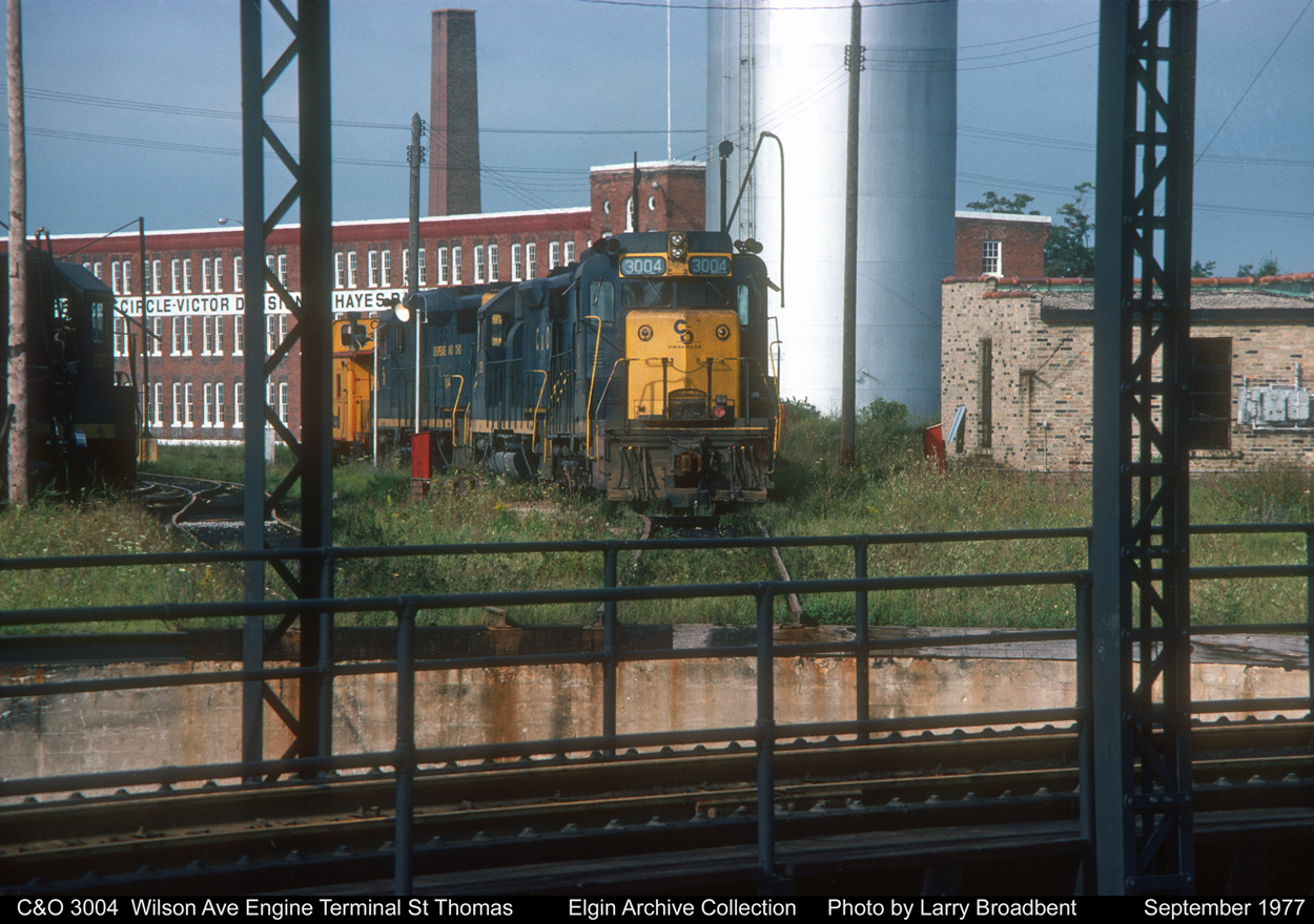 C&O GP30 3004 viewed through the Turntable at the Wilson Ave Engine Terminal  September 1977