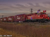 The 2016 edition of the "US" Holiday train for the Canadian Pacific. I last saw this train in Hamilton 5 years ago with a GEVO leading the way, and surprising to me was seeing the "little engine that could" in comparison - 2246 leading the charge. As I had planned to see this train in Windsor, my plans changed and I only made it to Tilbury. The 2016 edition of the "US" Holiday train for the Canadian Pacific....under threatening skies.
<br>
<br>
Until next year.....
