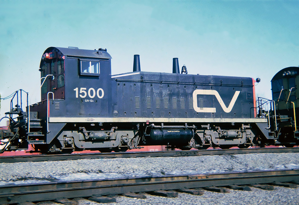 Central Vermont EMD SW1200 No.1500 on CV train 444. Montreal, Quebec. March 29, 1965.
