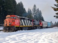 CN nos.2414&2648 are leading a northbound mixed freight out of the Industrial Park in Spallumcheen.