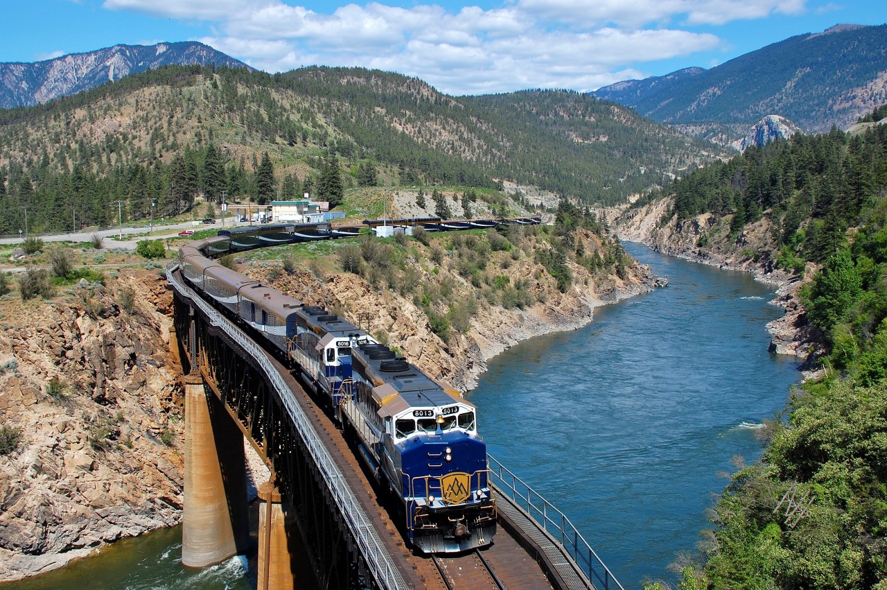 RMR nos.8013&8016 are crossing the Thompson River at Lytton and heading for Boston Bar.
