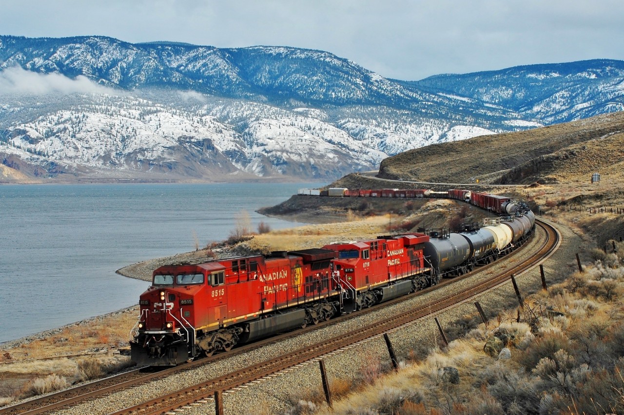 CP nos.8515&8716 are approaching Savona in charge of a westbound mixed freight.