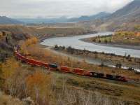 The Thompson Valley provides many scenic spots from which to watch railway activity, but one of my favourite's is Walhachin. This shot depicts IC 1012 leading an eastbound Intermodal through the settlement on a cloudy fall morning. 