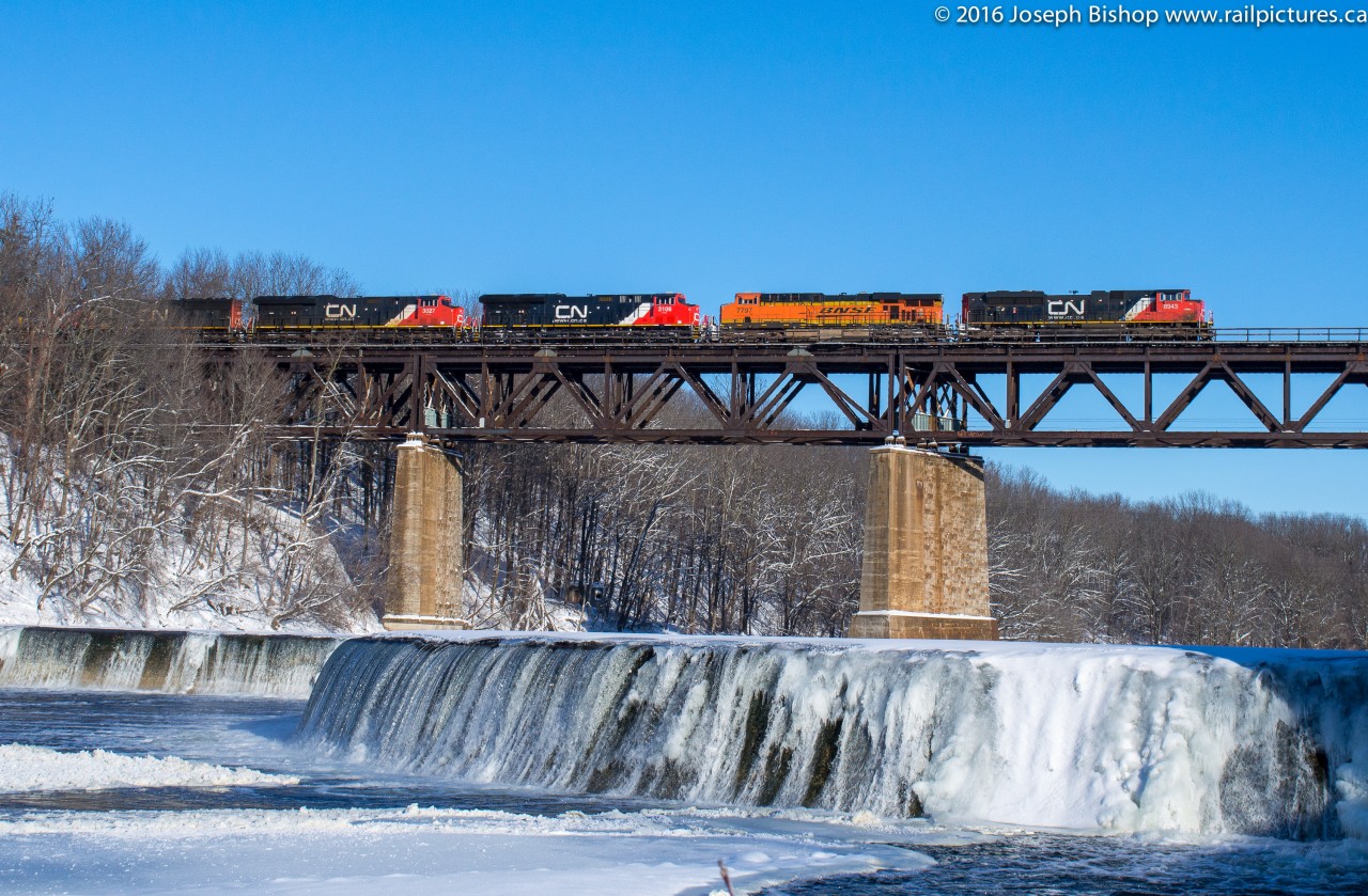 Foreign power returned to the Dundas Subdivision this morning in the form of BNSF 7797 trailing on CN 394.  Ryan Gaynor and myself were on our way to the Ontario Southland for the day so a quick pit stop at Paris was worthwhile!