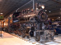 CP 492, a 4-6-0 built by CP in 1914, is lit up for Christmas at Exporail.