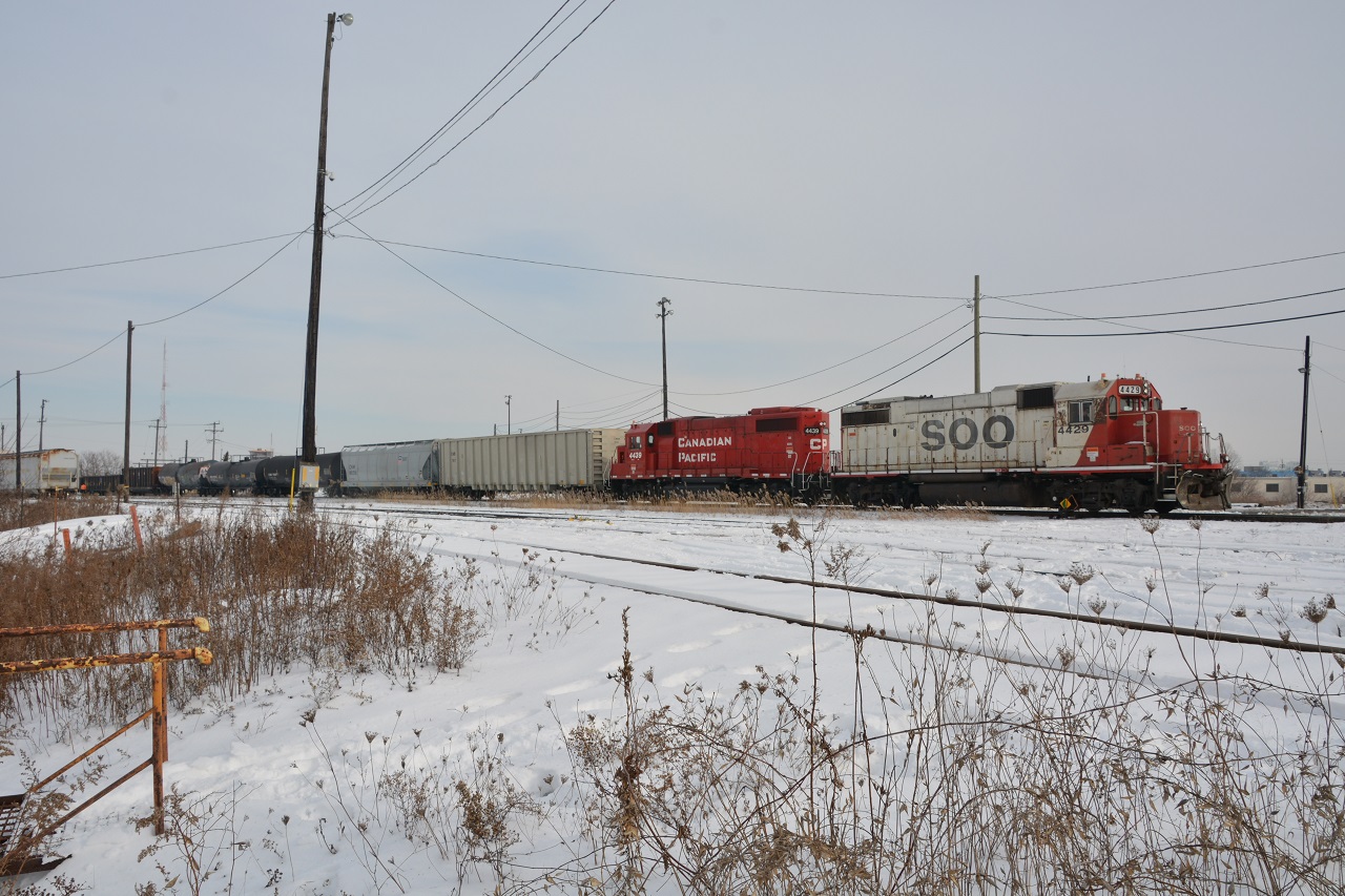 SOO 4429 and Ex SOO 4439 work Agincourt yard. It's nice to see something other than red in service in the yard!