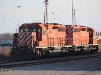 Possibly a fitting end being partly shadowed. CP 5717 and DM&E 6095 ( cp 5556 ) have just been spotted in the CN,s  north yard at Oshawa by CP 2319 and 2214. The 2 units will be forwarded by CN to Pickering and there final resting place. Of interest CP 5717 was the last candy stripped SD delivered to CP in 1975.  CP 5718 would be the first production line unit with 8 inch reflective stripping.  5556 was built in 1967.Just shy of 50 years.  