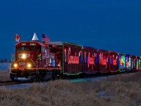 CP's 2016 Holiday Train enters Scotford Yard headed by GP20C-ECO CP 2323.  The train was in the yard to turn on the wye and then head back to Josephburg for its first stop and performance of the night.