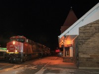 CN M383 through Georgetown on a cold frigid winter night with CN 2305, CN 2122, CN 5776 and CN 2258 mid train DPU.