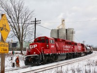 With the loss of ADM traffic, CP train T14 typically only runs to Streetsville on Mondays, Wednesdays and Fridays, with a few exceptions. Lately the large Ardent mill is switched on Mondays, and hoppers stay at the facility till the following Monday. It's just another Monday as CP 2257 and ex SOO 4426 switch out the facility.