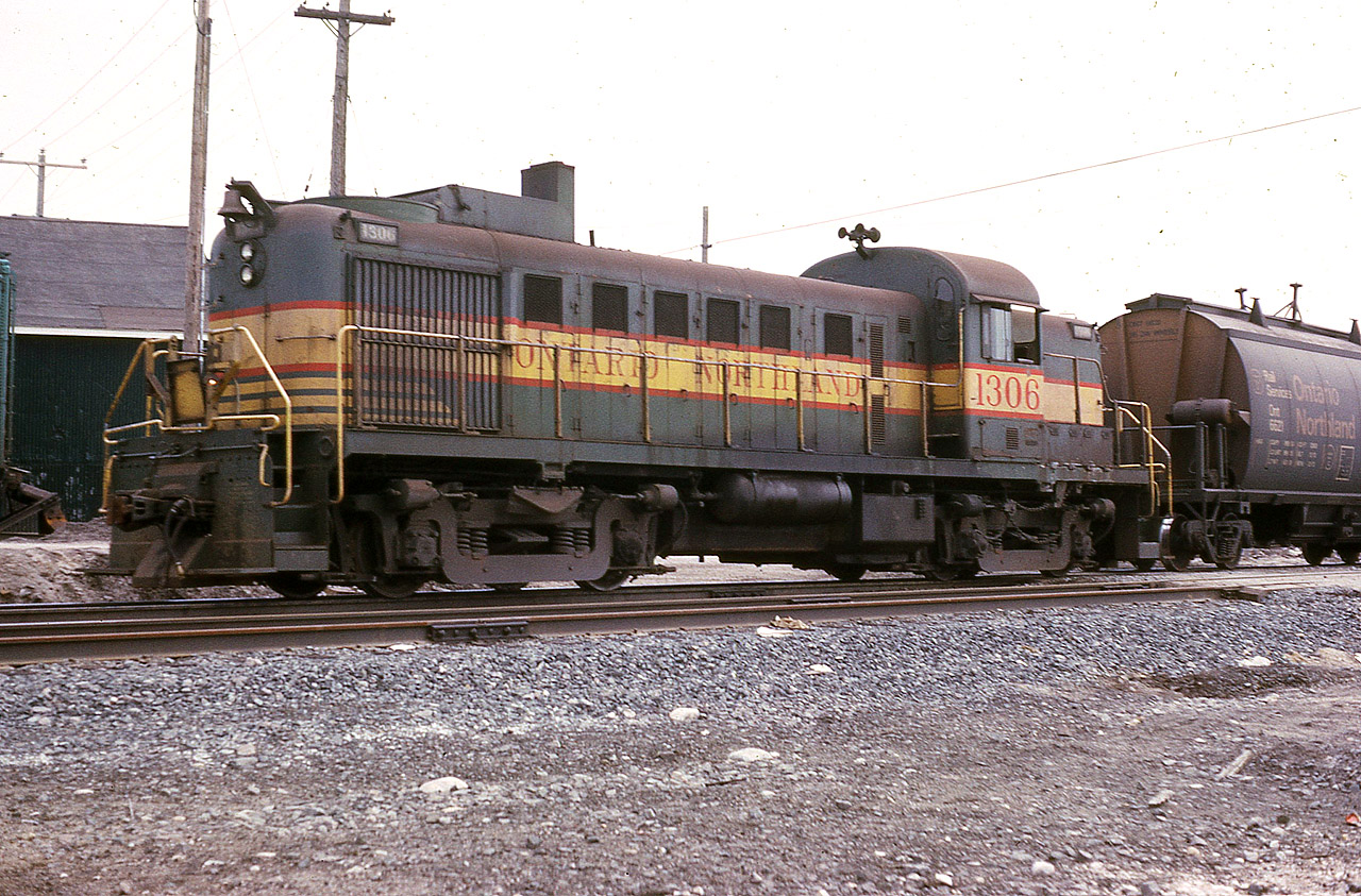 One of the early diesels on the ONR, RS-3 1306, is shown here working around the yard at North Bay in behind the shop back in the days when railfan wandering (after asking permission) was tolerated. This MLW product, according to CTG was built in 1951, retired from the ONR in 1985 and eventually scrapped in 1997. The RS-3 was a favourite of mine. HAPPY NEW YEAR 2017 TO ALL WHO ENJOY RAILPICTURES.CA.