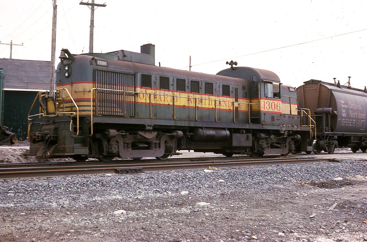 One of the early diesels on the ONR, RS-3 1306, is shown here working around the yard at North Bay in behind the shop back in the days when railfan wandering (after asking permission) was tolerated. This MLW product, according to CTG was built in 1951, retired from the ONR in 1985 and eventually scrapped in 1997. The RS-3 was a favourite of mine. HAPPY NEW YEAR 2017 TO ALL WHO ENJOY RAILPICTURES.CA.