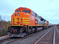 QNS&L SD70ACe 503 and AC4400CW 422 N/B with empty Wabush Mines ore train at Ross Bay, Labrador May 14, 2010.