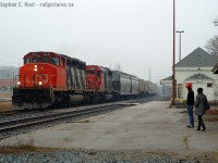 My oldies again - If this lashup occurred today - You'd chase it across the province.... right? Truth is, you don't know what you've got till it's gone. I am glad as heck I went out  a lot in 2006 for photography, so many good lashups.. this was actually 'normal' and considered common! <br><br>
This was a really brief stop at Ingersoll before carrying on to Sarnia for a family visit - no OSR to distract me and CN was pretty busy in these days.. very glad I did.