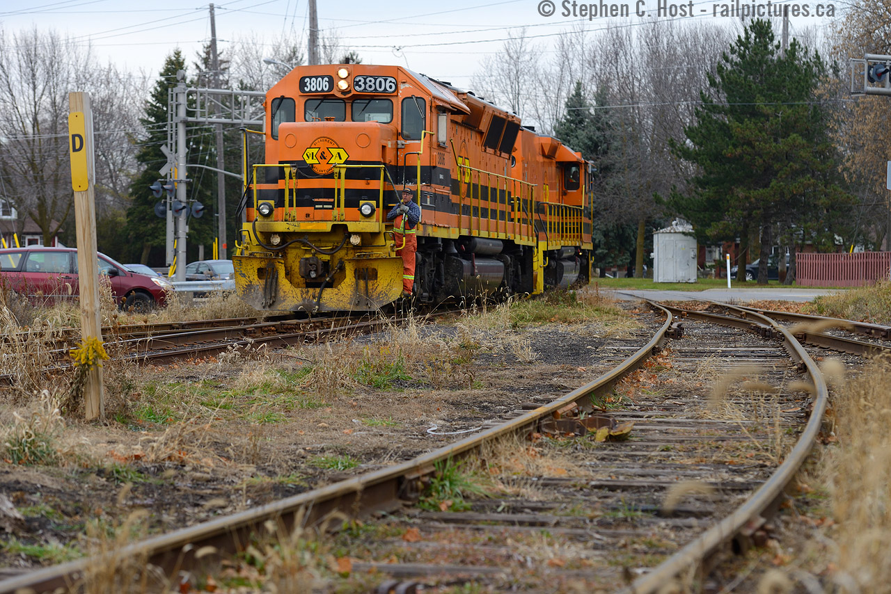 There were only 23 GP40X's built between 1977-1978 -  and they soldier on in 2016, mind you, it's been modified to a gp40-3. GEXR 582 is working the north end of XV yard in Guelph building their train to take down to Galt and sorting the weeks traffic and has been using this set of motive power since the QGRY 2500, which held the job for the better  part of a year, was taken out of service for mechanical issues. 
XV yard is a bit of a time machine - it has been largely ignored by MOW forces until recently - other than switchstands (no lamps! and probably new stands) new ties and a clearing of all tracks the rails, some ties, and the ballast remain the same as it was the last 100 years or so. Heck the ballast is pit run (small pebbles) - cinders from steam locomotive ash dumps, lots of coal to be found. Wooden derail posts still there, with metal "d"'s slapped on. Even the location of the mainline, typical of most railways remains the same as it was laid out in in 1857 - except for the change from Provincial Gauge (5'6") to Standard Gauge. The City of Guelph, the homes , and roadways have all built up around the railway that has basically changed very little except for the people,  engines and cars that ply the rails. The same can be said for many Branchline yards in railway towns across this country of ours, just have a look to see what you recognise as signs of age. The clues are there, you just have to spot them.