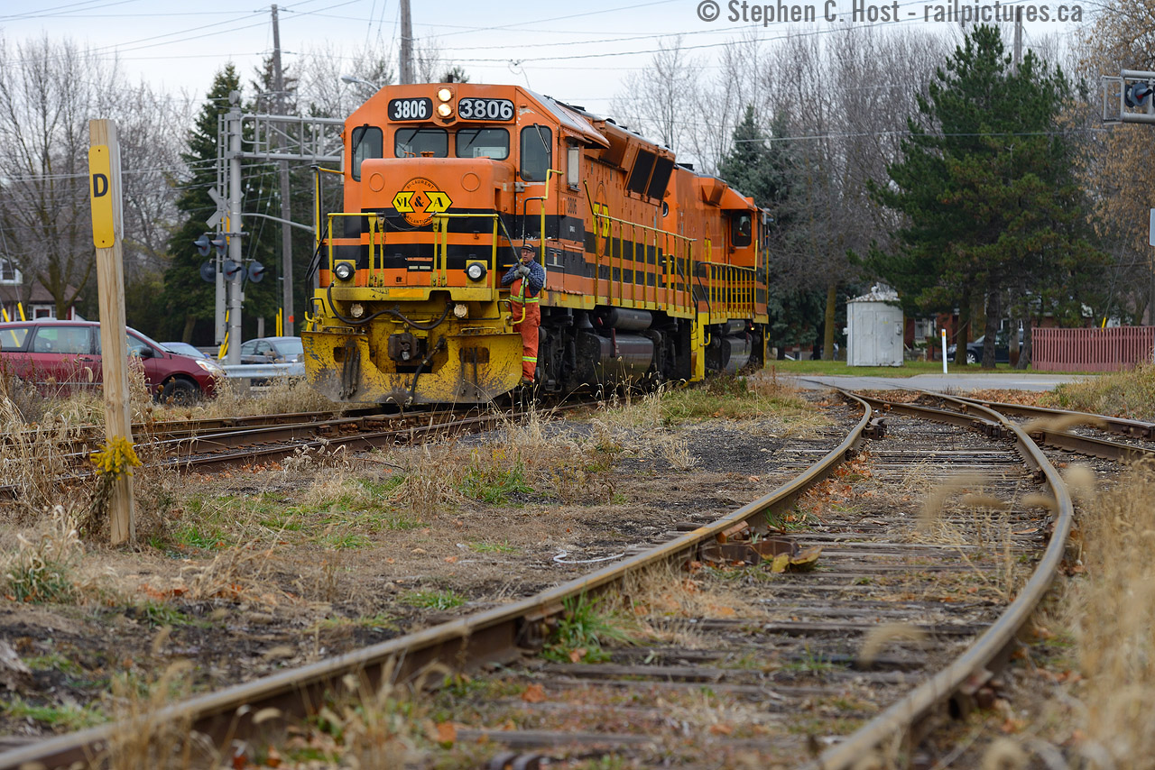 There were only 23 GP40X's built between 1977-1978 -  and they soldier on in 2016, mind you, it's been modified to a gp40-3. GEXR 582 is working the north end of XV yard in Guelph building their train to take down to Galt and sorting the weeks traffic and has been using this set of motive power since the QGRY 2500, which held the job for the better  part of a year, was taken out of service for mechanical issues. 
XV yard is a bit of a time machine - it has been largely ignored by MOW forces until recently - other than switchstands (no lamps! and probably new stands) new ties and a clearing of all tracks the rails, some ties, and the ballast remain the same as it was the last 100 years or so. Heck the ballast is pit run (small pebbles) - cinders from steam locomotive ash dumps, lots of coal to be found. Wooden derail posts still there, with metal "d"'s slapped on. Even the location of the mainline, typical of most railways remains the same as it was laid out in in 1857 - except for the change from Provincial Gauge (5'6") to Standard Gauge. The City of Guelph, the homes , and roadways have all built up around the railway that has basically changed very little except for the people,  engines and cars that ply the rails. The same can be said for many Branchline yards in railway towns across this country of ours, just have a look to see what you recognise as signs of age. The clues are there, you just have to spot them.