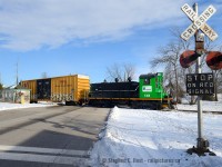 And the reason I kept going back to Allanburg - this General Railway Signal (GRS) installation likely dates to the 1940's - little lights are lined up with all lettering as if they would light up the night sky when a train was approaching, let alone the now standard flashers. Sadly, the crossing protection is non operable and is essentially glorified -  with a whole lot of class - crossbucks. But damn, there just isn't much of these around anymore. Resolute Forest Products 1305 is shoving a single boxcar into their  110 year old Allanburg paper plant. Any information as to dating this signal install is highly appreciated, as well, I hope the Niagara Railway Museum (<a href=http://www.nfrm.ca target=_blank> http://www.nfrm.ca</a> - Support your local museums folks!) has their eyes on these..