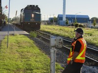 Departure is imminent, as VIA 6408 is on the head of tonight's train 78. Interesting move here - a conductor is controlling the signals and barriers to both Queen and William Street crossings, allowing traffic to cross at "rush hour" in Chatham.