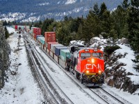 Making its maiden voyage to Canada's west coast, CN ES44AC 2979 leads train Q199 (Chicago-Prince Rupert) through English, a few miles east of Jasper on CN's Edson Sub. This unit (part of the 2976-2983 series) is a "Tier 4 Credit Unit" from GE, meaning the locomotive is essentially a Tier 3 emissions-equipped locomotive built after the Jan. 1, 2015 implementation date for Tier 4 emissions. General Electric was able to generate and bank credits by the use of its "energy saving design features" such as Distributed Power and Consist Manager on existing GE locomotives. These credits can then be applied to new locomotives to offset the difference between the differing emission requirements of Tier 3 and Tier 4. Any locomotive built using credits will be labeled as such on the builders plate on the locomotive.

Happy New Year, everybody!